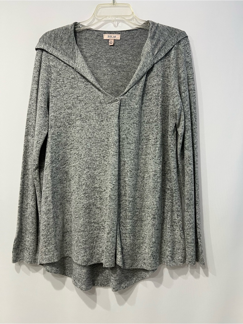 per se Heather Gray Hooded Knit Top Size M